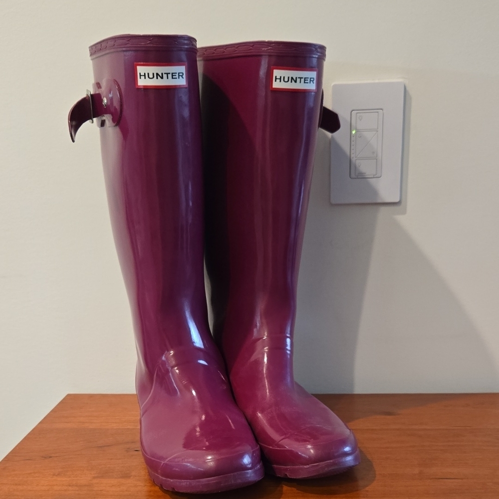 Hunter Purple/Pink Rain Tall Boots -  Size 8